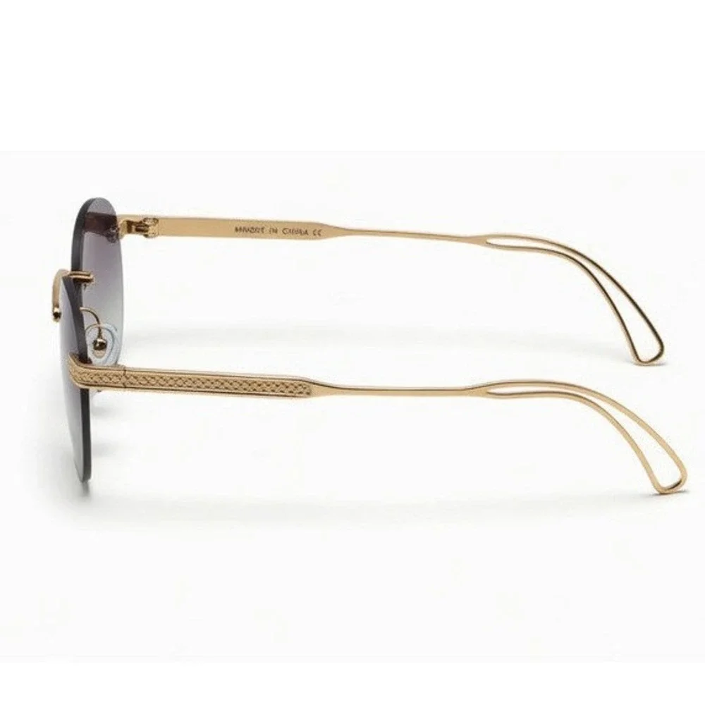 Mens Rimless Round Sunglasses Gold Metal Vintage Frame Purple Gradient Lens 2026